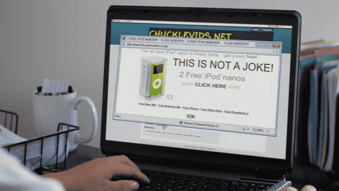 Lo que ocurre cuando no clickas en un pop-up de un iPod Nano gratis