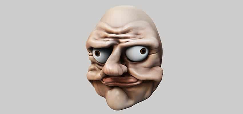 Trollface. Internet troll 3d illustration cara troll