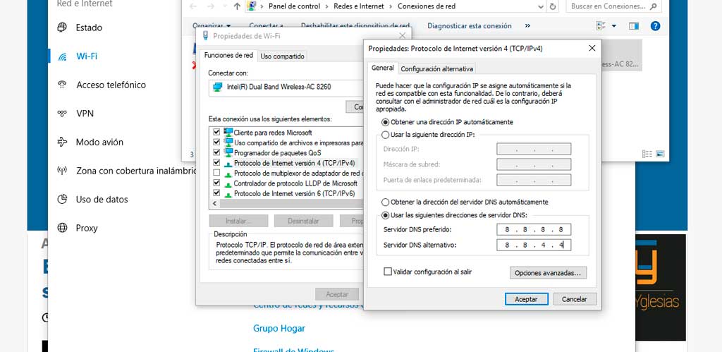 cambiar dns windows