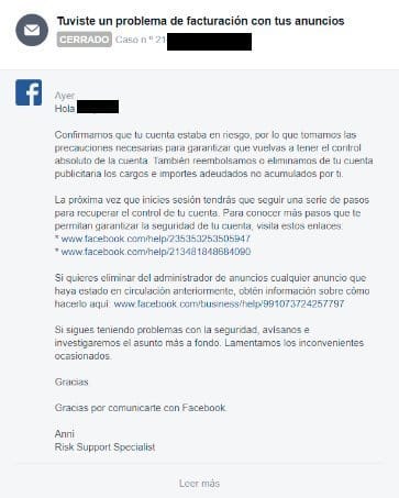 respuesta fraude facebook