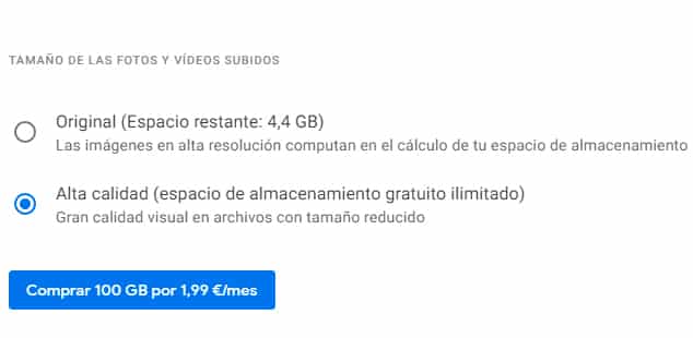 almacenamiento google fotos