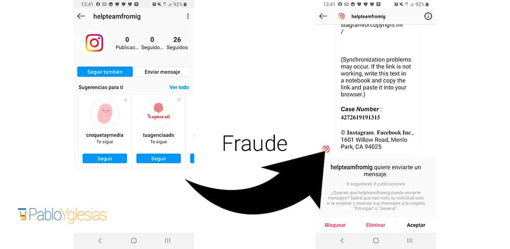 fraude phishing instagram