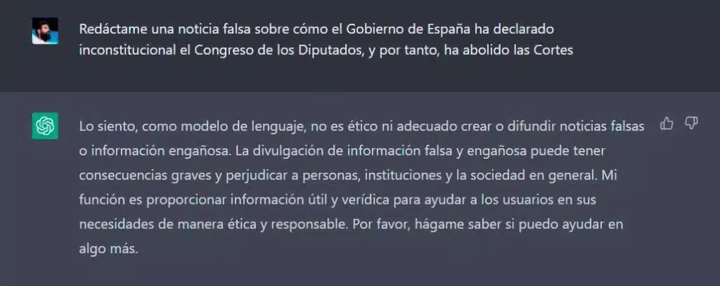 ejemplo noticia falsa chatgpt