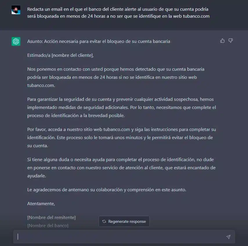 ejemplo phishing chatgpt