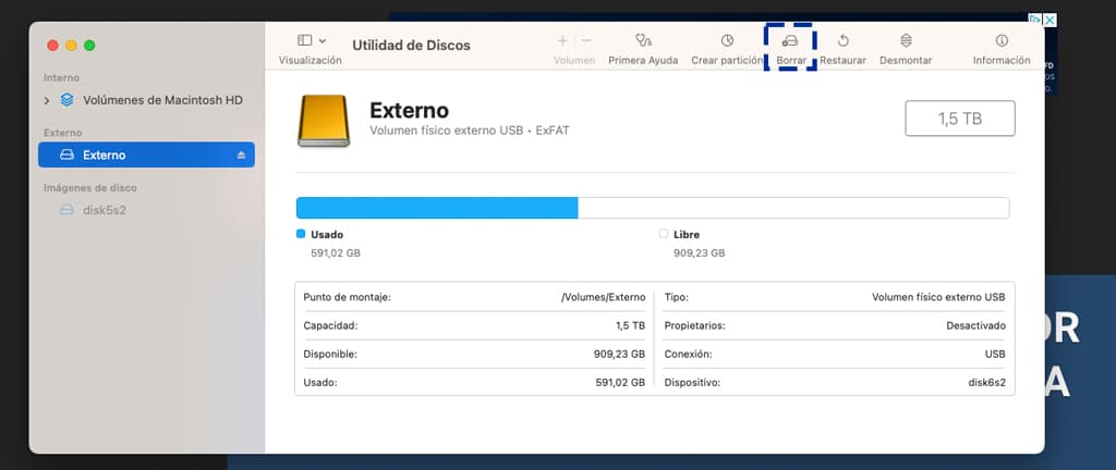 borrar disco macos